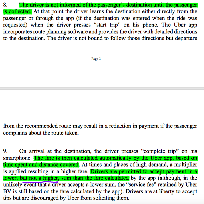 3/ Remember the key facts highlighting in the attachments below. They are crucial to the decision. They concentrate on the constraints placed on the driver - matters of subordination, dependency & limits on their ability to develop business opportunities from passengers.