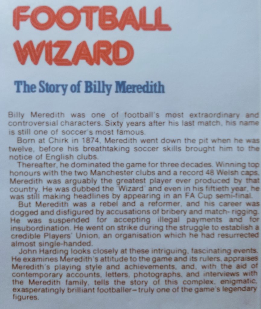 HBRed99's tweet photo. @UtdBeforFergie @PadraicToolan #FootballWizard #TheStoryOfBillyMeredith by John Harding is a good read for real detail of the Chirk born Welshman.
Played 303 times for @ManUtd between1906 &amp; 1921 scoring 35 goals. Also played for Citeh &amp; even played in his 50th year in the their 1924 #FACup SemiFinal
#MUFCBooks https://t.co/wrCCN4wUrP