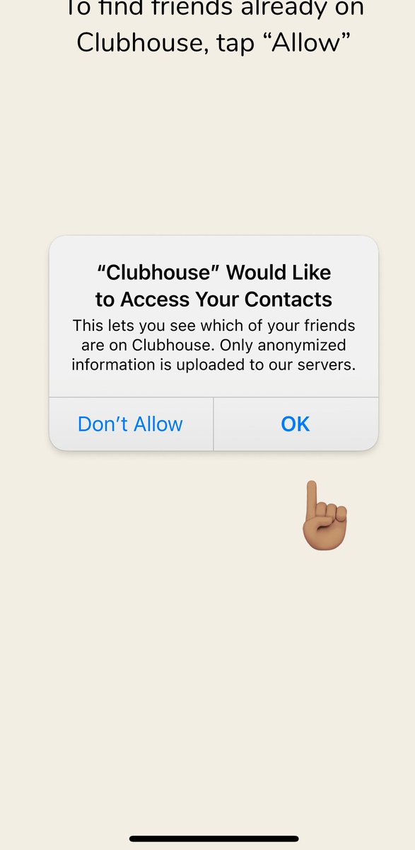  @joinClubhouse engages in dark patterns in getting users to give access to their contacts and their Twitter information. A couple of examples: