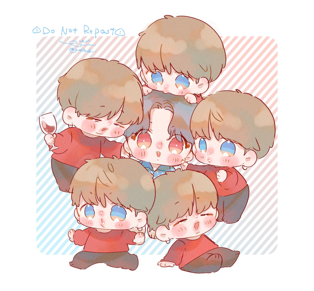 multiple boys blue eyes chibi brown hair cup red eyes closed eyes  illustration images