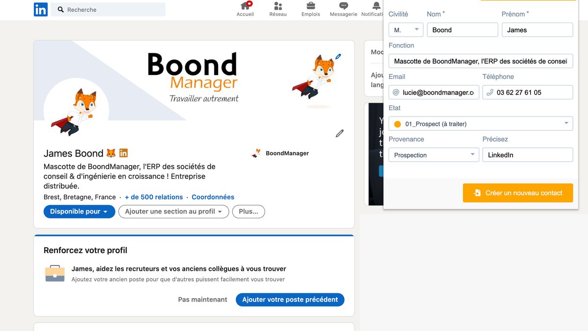 BoondManager's tweet photo. 🎉Vous l'attendiez tous ! #BoondManager l'a fait 💪

Notre extension #LinkedIn intègre désormais les données #CRM :

✅ Créez une nouvelle société et un nouveau contact #CRM directement depuis #LinkedIn

✅ Ajouter les photos #LinkedIn à la création des contacts #CRM

#ERP #ESN https://t.co/U4sBfUjmwb