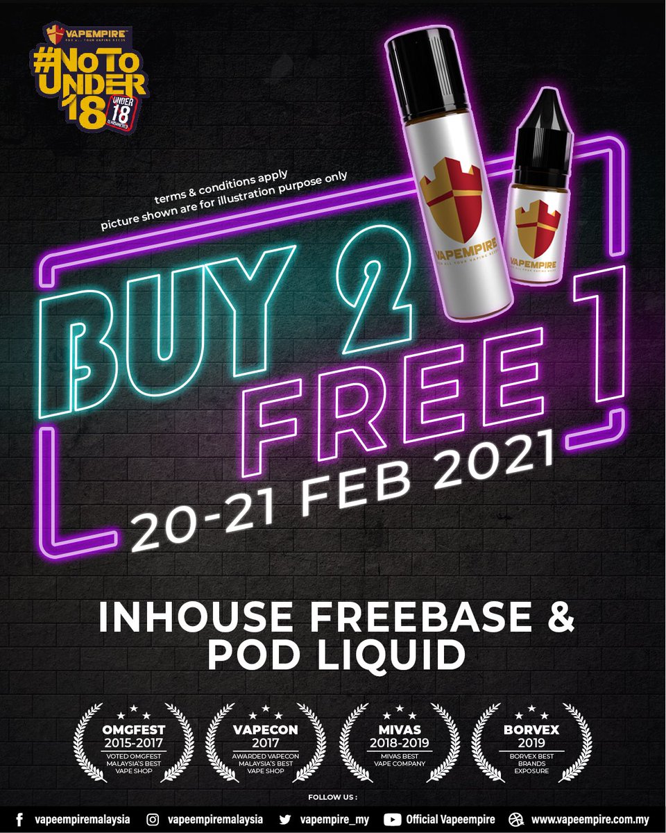 promo vape WEEKEND PROMO‼️ 🔥BUY 2 FREE 1🔥 Starting from 20-21 February 2021, we will  be having Buy 2 FREE 1 promo for in-house freebase and pod liquid! Be sure  to grab it soon