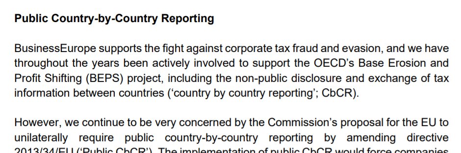 BusinessEurope begin by emphasising their commitment to the fight against corporate tax evasion and tax fraud. They must have forgotten to mention tax avoidance there, but they do stress their support for the OECD's Base Erosion and Profit Shifting initiative.