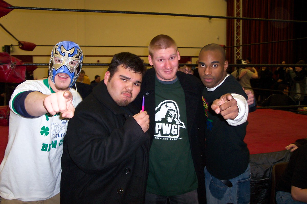 ... and here's 2006 me with TopGun Talwar, Ricky Reyes, Frankie Kazarian, Quicksilver, Dino Winward, Scorpio Sky, Chris Bosh and Scott Lost.Scorpio Sky's unmasking hadn't been released on DVD by that point (or I hadn't yet seen it), so that came as a surprise to me.[cont]