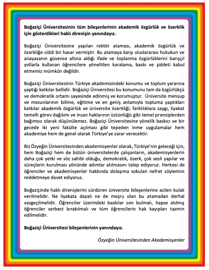 juniperist's tweet photo. Özyeğin Üniversitesinden akademisyenler olarak Boğaziçi Üniversitesinde süren haklı direnişin yanındayız... #boğaziçidireniyor #KabulEtmiyoruzVazgeçmiyoruz https://t.co/rytBqDQ3Bw
