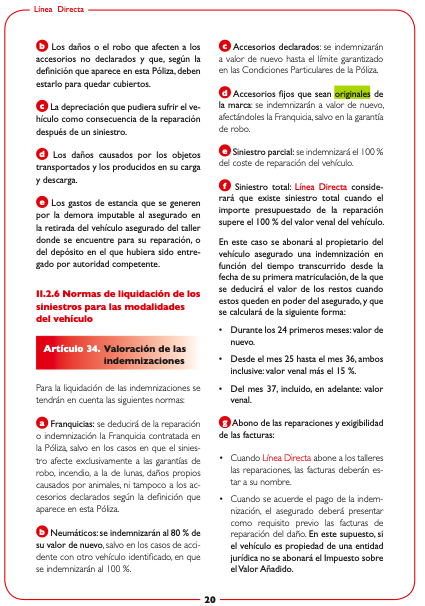 lacruzrub's tweet photo. @LineaDirecta_es adjunto algunos pantallazos de sus condiciones en las pólizas de coche. Donde indican que ese accesorio ORIGINAL de la marca se indemniza a valor de nuevo. https://t.co/s3041lIQiF