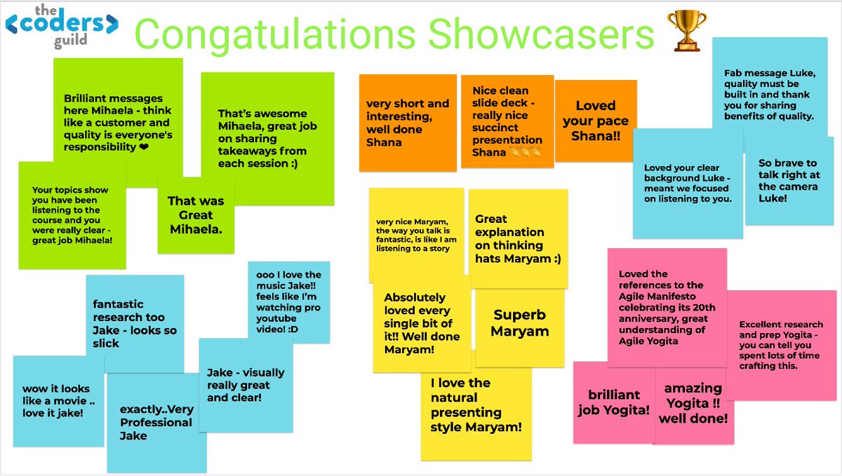 sumanbala867's tweet image. I'm chuffed seeing the great feedback #TestingBootcamp learned received on their first showcase. @mail_maryam quoted @CricketRulz "What could happen given every possible, practical scenario". Welldone @mail_maryam @YogitaKLad1, @MihaelaIbanesc1 and others 🎉
@the_codersguild