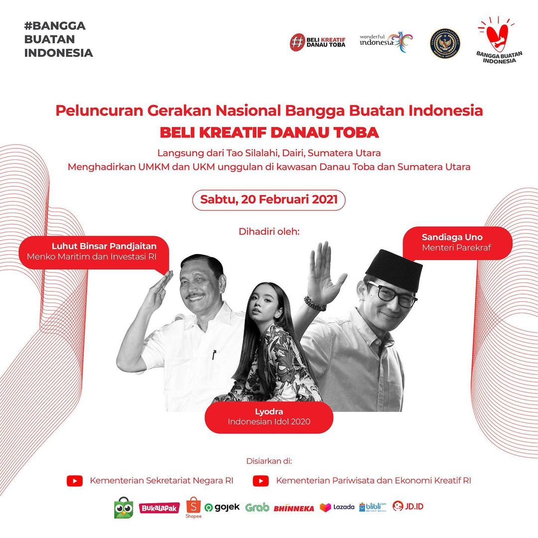 Jangan kelewatan acara Peluncuran Gerakan Nasional Bangga Buatan Indonesia " Beli Kreatif Danau Toba" bisa nonton di YouTube kemenparekraf yaa 
Hari Sabtu, 20 Februari 2021, mulai pukul 13.00 WIB.🎉
Skuy aktifkan loncengnya di youtu.be/6KBI_81VM-g 🙌
#Kemenparekraf #Lyodra