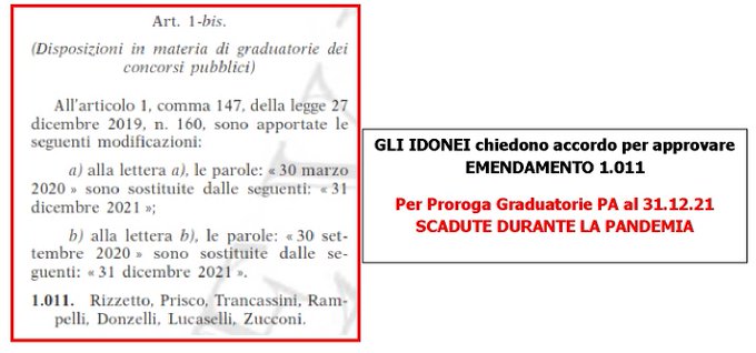 #Emendamenti #Milleproroghe #ProrogaGraduatoriePA
<a href="/BeaLorenzin/">Beatrice Lorenzin</a>  <a href="/claudioborghi/"></a> <a href="/ComaroliSilvana/">SilvanaComaroli</a> <a href="/cosimo_adelizzi/">Cosimo Adelizzi</a> <a href="/emmedibi/">Mauro Del Barba</a> <a href="/francesca_flati/">Francesca Flati</a> @g_brescia  <a href="/StefanoFassina/">Stefano Fassina</a> @LaCastelliM5s <a href="/LeonDonnoM5S/">Leonardo Donno</a> <a href="/lofioramonti/">Lorenzo Fioramonti</a> @lorenzoni_m5s <a href="/LuigiGallo15/">Luigi Gallo</a> <a href="/MarialuisaFaro/">Marialuisa Faro</a> <a href="/mariannamadia/">Marianna Madia</a>