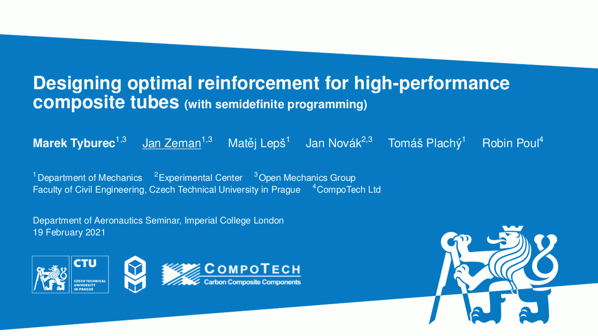It was a great honor and pleasure to present our joint work with <a href="/CompoTech1/">CompoTech</a> within the Department of Aeronautics Seminar <a href="/imperialcollege/">Imperial College London</a>. Many thanks <a href="/ZahraSharifK/">Zahra Sharif Khodaei</a> for your kind invitation and the whole audience for listening! <a href="/MarekTyburec/">Marek Tyburec</a> <a href="/TACR_cz/">TACR</a> #GACR_EXPRO
