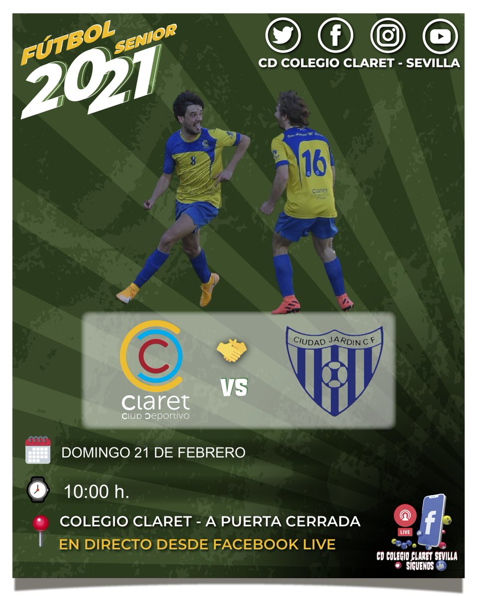C.D. Colegio CLARET (@cdclaretsev) on Twitter photo ⚽️El #senior de #f11 vuelve a tener una cita importante el domingo para seguir arriba.
CD Colegio Claret - <a href="/ciudadjardincf/">CIUDAD JARDÍN C.F.</a>
🗓Domingo 21 de febrero
⏰ 10:00 h
🏟 Colegio Claret
🚫Puerta cerrada.
📡📹Canal de Facebook.
#vamosclaret💛💙
#todoalamarillo
#bachilleratoenclaret ⚽️El #senior de #f11 vuelve a tener una cita importante el domingo para seguir arriba.
CD Colegio Claret - <a href="/ciudadjardincf/">CIUDAD JARDÍN C.F.</a>
🗓Domingo 21 de febrero
⏰ 10:00 h
🏟 Colegio Claret
🚫Puerta cerrada.
📡📹Canal de Facebook.
#vamosclaret💛💙
#todoalamarillo
#bachilleratoenclaret