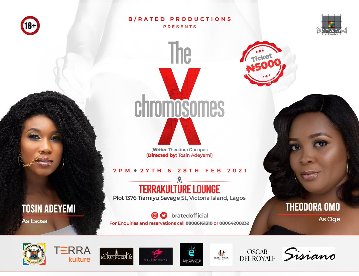 Have gotten a Ticket yet? 
Rated 18+💃💃💃The X Chromosomes Coming to you in this month of love...a tell all, revealing truths, things unsaid and the workings of a woman.

N.B ALL COVID-19 PROTOCOL WILL BE STRICTLY OBSERVED. 

LIMITED SEATS AVAILABLE!!!