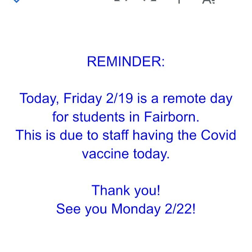 Fairborn4th5th's tweet photo. Remote day today for Fairborn students!  Please share this info with friends and contacts.  Thank you! https://t.co/8Bi04QbF0J https://t.co/IUOarNQX09