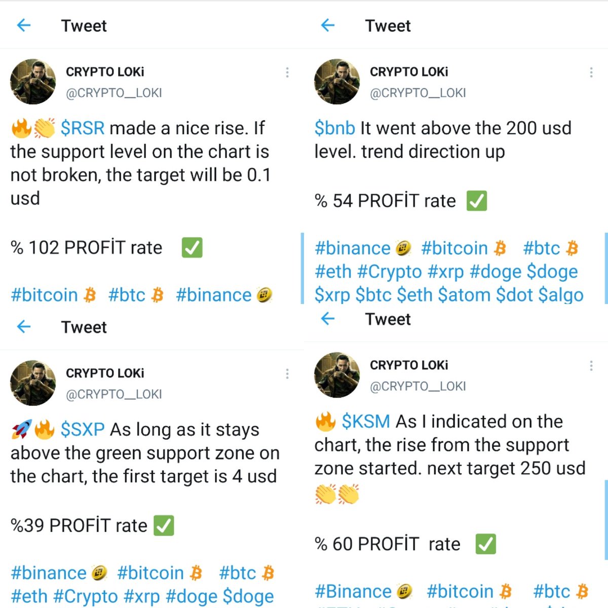 CRYPTO__LOKI's tweet photo. 👏👏Profit rates I shared in the last week.  It's been a good week.  Congratulations to the reviewers.
It has doubled in my portfolio in the last week. ✅🚀

#binance #bitcoin  #btc #eth #Crypto #xrp #doge $doge $xrp $btc $eth $atom $dot $algo $sxp https://t.co/GO29rhZ8Eu
