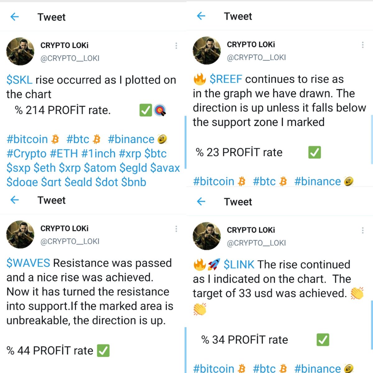 CRYPTO__LOKI's tweet photo. 👏👏Profit rates I shared in the last week.  It's been a good week.  Congratulations to the reviewers.
It has doubled in my portfolio in the last week. ✅🚀

#binance #bitcoin  #btc #eth #Crypto #xrp #doge $doge $xrp $btc $eth $atom $dot $algo $sxp https://t.co/GO29rhZ8Eu