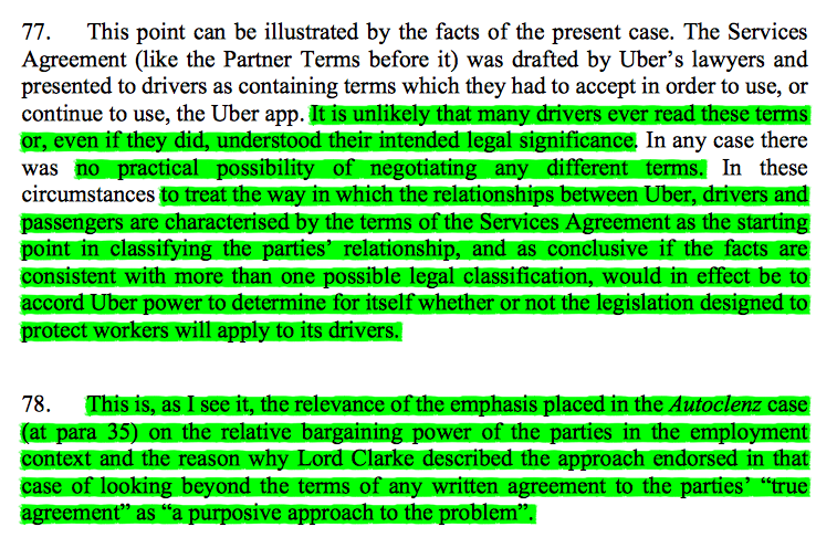 26/ The Court considered Autoclenz through the vulnerability prism to the facts in Uber, noting the unlikelihood drivers read the Service Agreement & the inability to negotiate its terms. This is our new prism,  #ukemplaw-yers. Autoclenz is alive & well & reinvigorated.