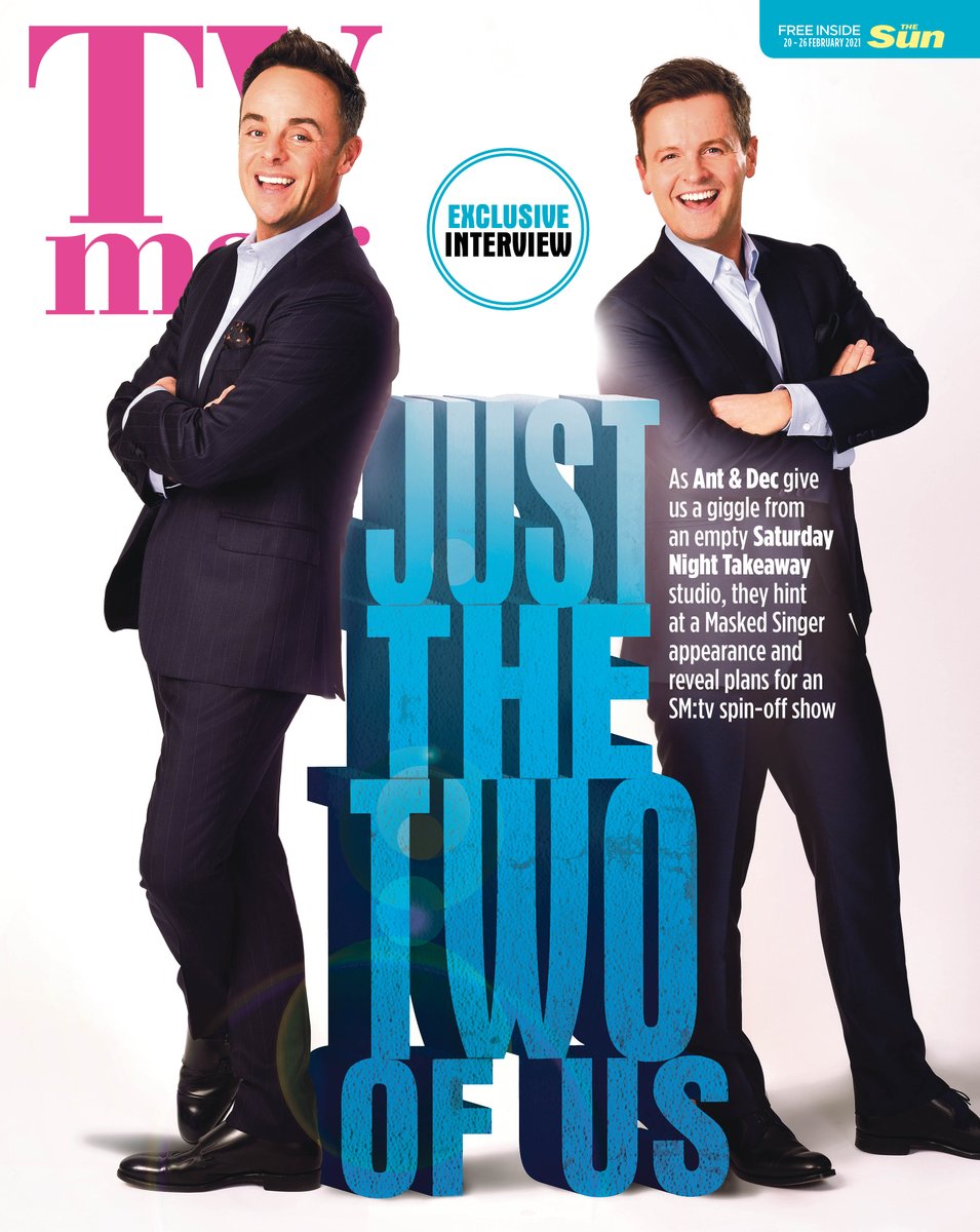 TheSunTVMagEd's tweet image. Could we see @antanddec reveal themselves from a crazy costume on the next series of @MaskedSingerUK? One of them wants to do it... Plus, find out about a potential SM:tv spin-off and their I'm A Celeb wish list in tomorrow's exclusive interview #SaturdayNightTakeaway #TVMag