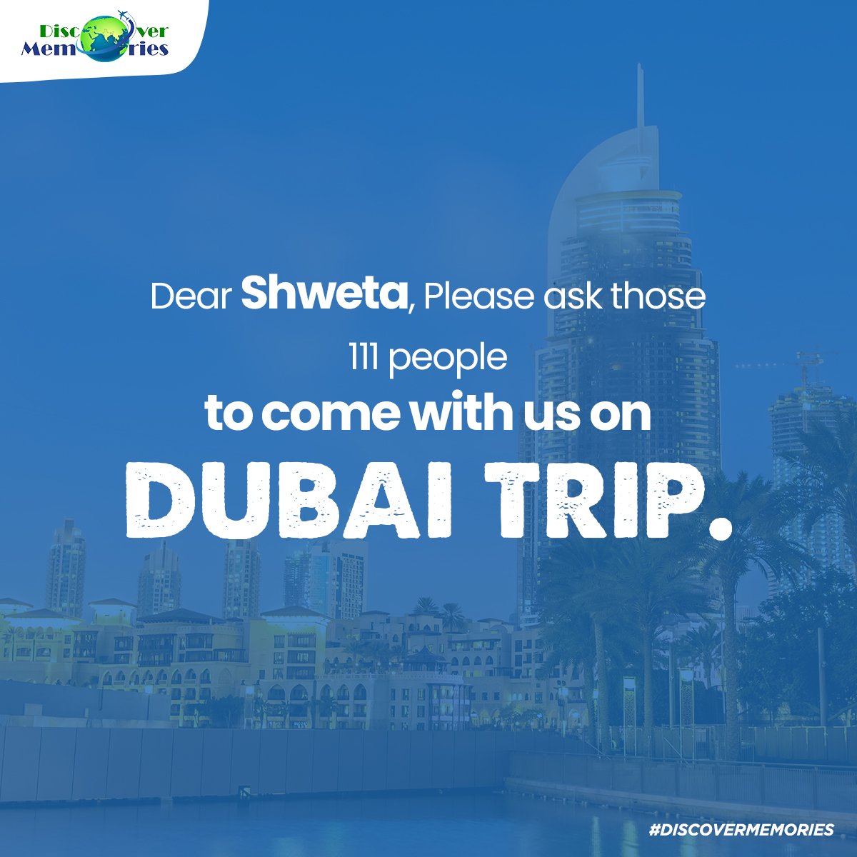 Discovrmemories's tweet photo. A Dubai trip will be perfect for #Shweta to recover from the shock. Along with her friends, you can come along too.🤩
Tour Date: 9th March 2021
#dubaitour #shwetameme #MomentMarketing #TrendingNow #CreativeSpot #SocialSamosa #trendingformat #topicalspot #discovermemories #dubai https://t.co/0RSTvOh9Tt