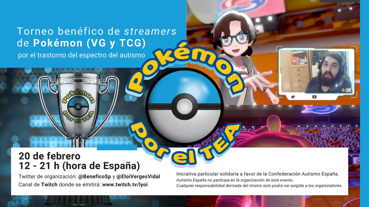 Autismo_Espana's tweet image. Este sábado 20 de 12:00 - 21.00 (hora 🇪🇸), se emitirá por twitch.tv/lyoi el evento #PokémonporelTEA, organizado por @BeneficoSp a favor de @Autismo_Espana, que contará con reconocidos jugadores y #streamers de habla hispana, entre ellos, @jose_cabre, un chico con #TEA.