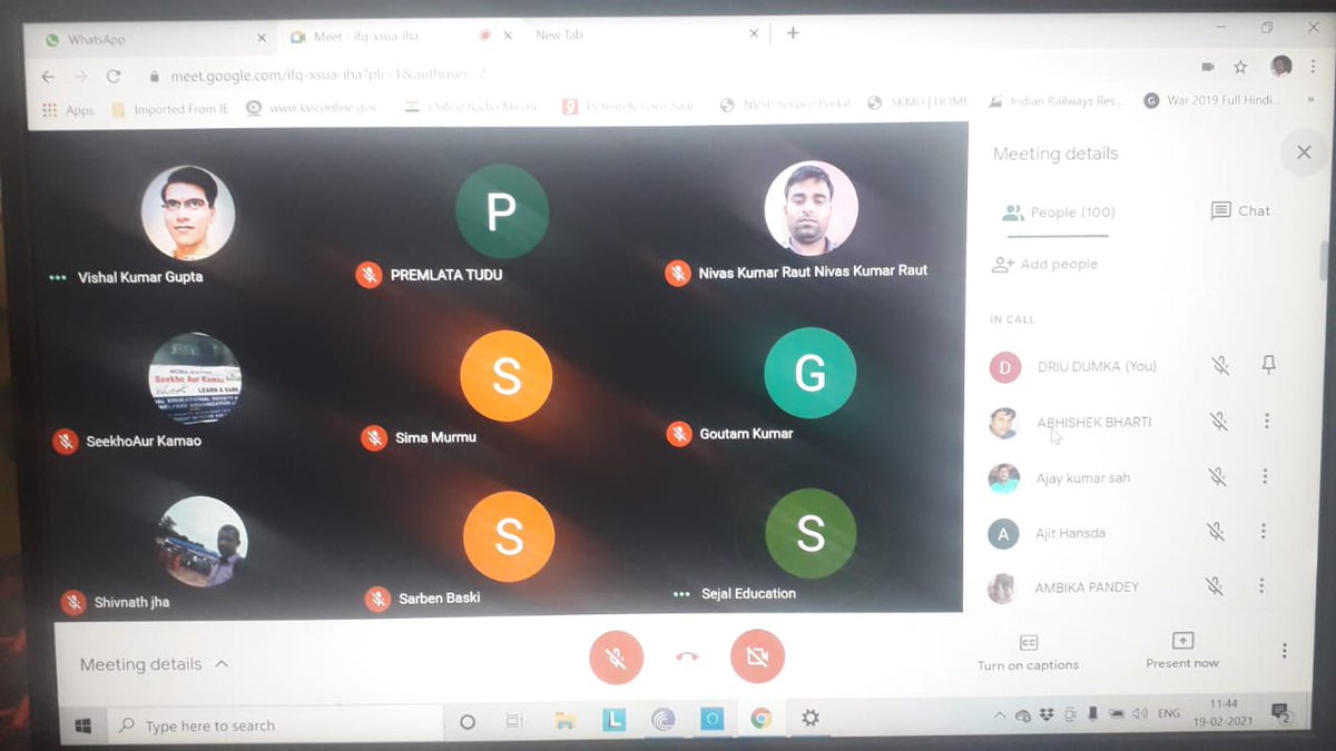 Virtual orientation of the grass root level project personnel &amp; some of the Adolescent Girls and Young Women of Dumka district  on sectors and Job roles under vocational skills training of Tejaswini Project on February 19' 2021.