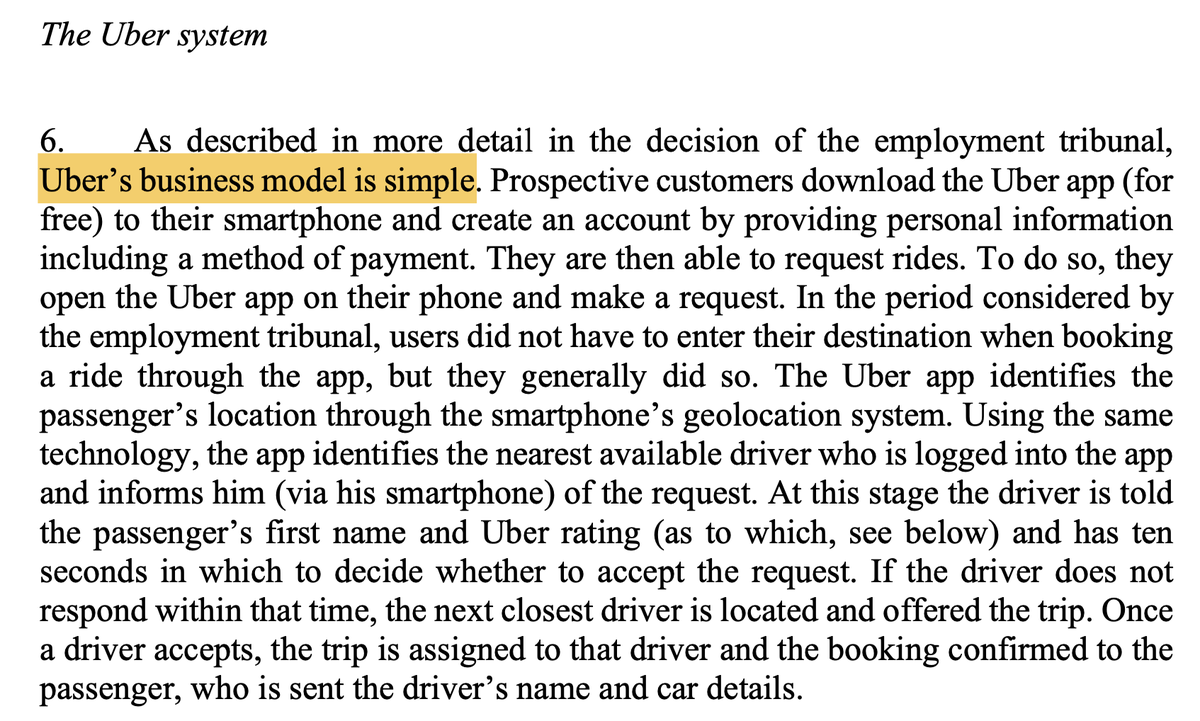 Succinct summary of the  @Uber business model… app, matching algos, fare setting and Uber’s share, prohibition on exchanging contact details, rating system [6] – [13]