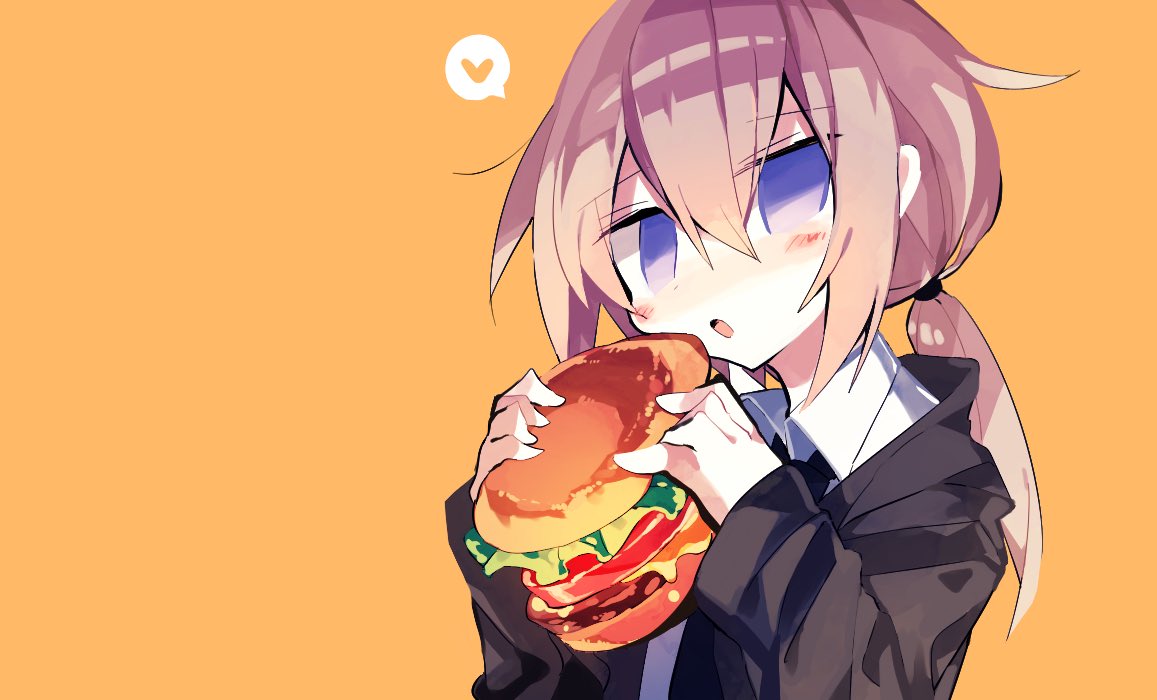 m200 (girls' frontline) 1girl food solo burger jacket necktie spoken heart  illustration images