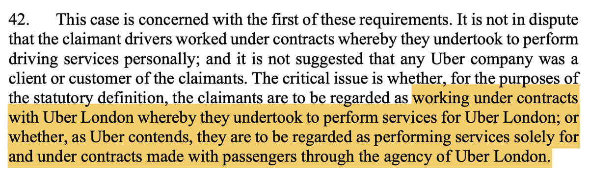 This is the crux of the issue: do drivers perform services for Uber, or (as the contracts suggest) directly for passengers with the ‘platform’ merely acting as an ‘agent’? [42]