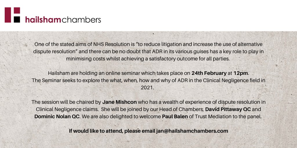 IndepEvaluation's tweet photo. IE Evaluator David Pittaway QC will be providing a practitioner’s perspective into the use of Evaluations in the #clinicalnegligence field at this webinar.

To register for the event, email jan@hailshamchambers.com

You can view David’s profile at https://t.co/gmUgLoaf59 https://t.co/E8bPeSxuC1