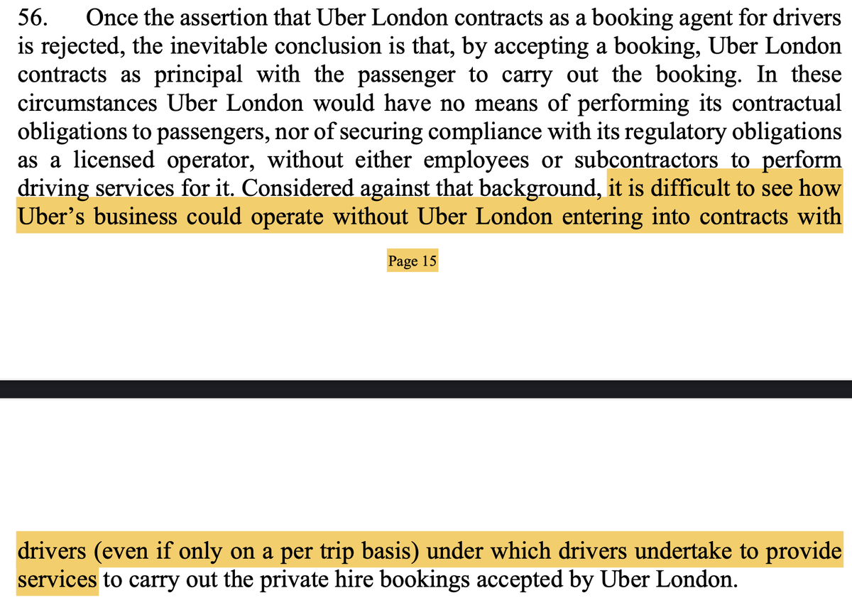 … save to highlight the fact that L Leggatt’s conclusion is very similar to the approach taken by the CJEU & AG  @maciejszpunar in Elite Taxi (albeit in a different regulatory context): Uber’s business model is more than just running an app.