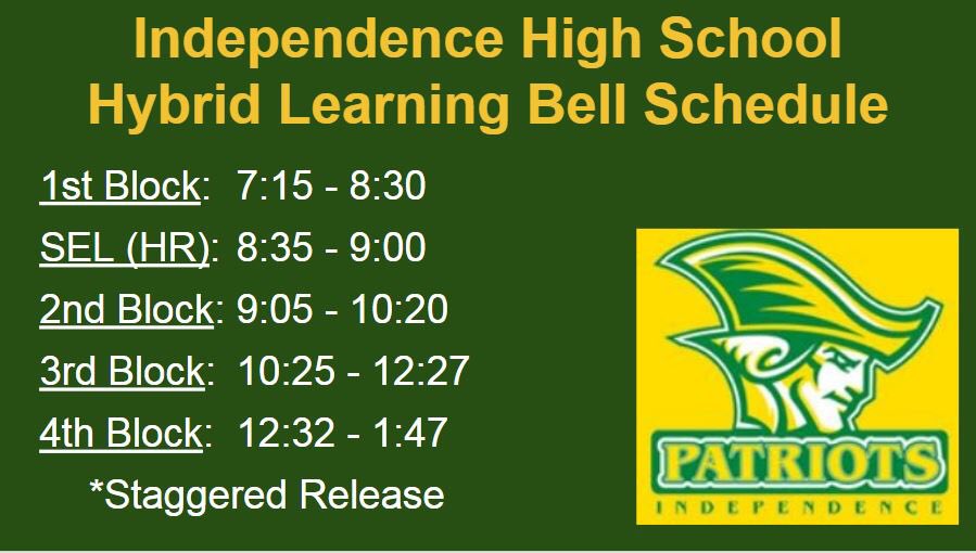 BigIPatriots's tweet photo. ‼️REMINDER‼️ Our new daily schedule starts on MONDAY, 2/22 for in-person AND remote students. Please be mindful of the change in start times for each block. 

We are excited to welcome back Rotation A students on Monday! https://t.co/ArE1iKlR8J