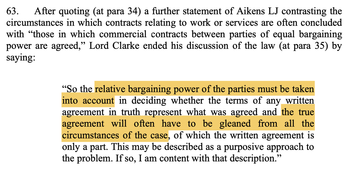 In certain scenarios, courts must look to the ‘reality of the relationship’ between the parties, including in particular the ‘relative bargaining power of the parties’, to glean the true nature of the agreement