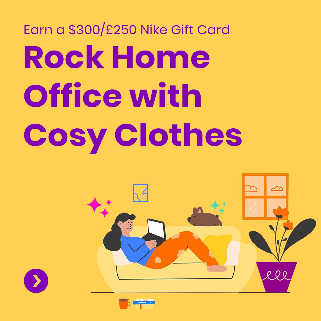 Pointvoucher's tweet photo. What's one benefit of the home office era? You can spend all day in comfy leggings. 🤩 Win a $300/£250 Nike Gift Card & get cozy ✨
UK: https://t.co/Ncby4RnCAZ
US: https://t.co/yoCKUbeEZX
#nikerewards #premiumrewards https://t.co/xTDcYqnxRv
