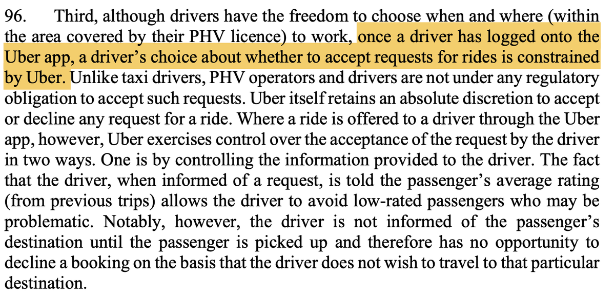 3/ once logged on,  #Uber constrains driver choice by deliberately creating information asymmetry, and exercises tight algorithmic control (through ratings, cancellation penalties, …)