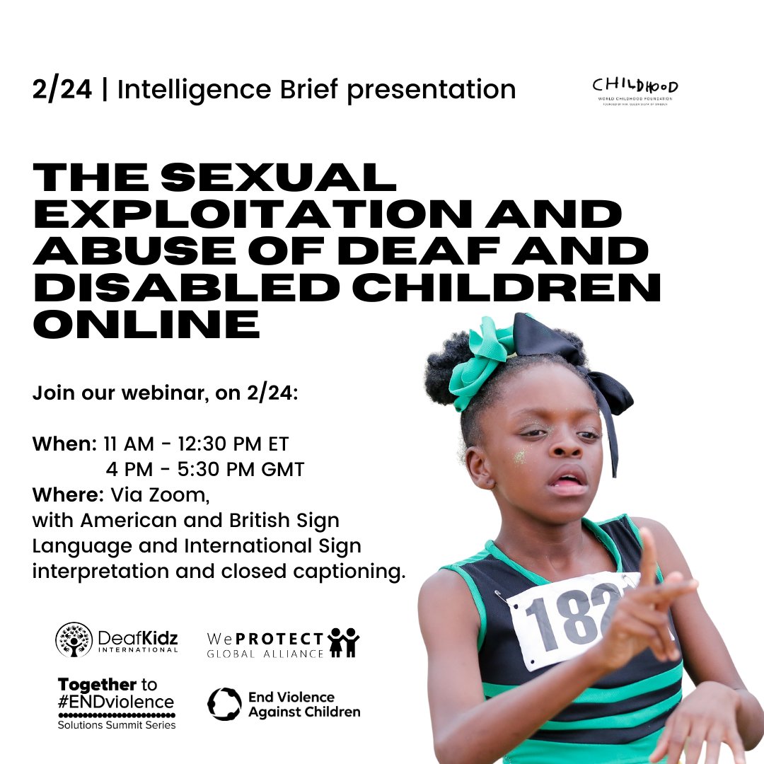Hearing4Kids's tweet photo. "RT @GPtoEndViolence: Join us for a webinar on addressing the sexual exploitation &amp; abuse of deaf &amp; disabled children online.

All children have the right to be #SafeOnline💻

🗓️Feb 24, 11 am ET / 4 pm GMT
🔗https://t.co/zt3SBcJ9pk

 Together to #ENDvi… https://t.co/Ocf4poByZW"