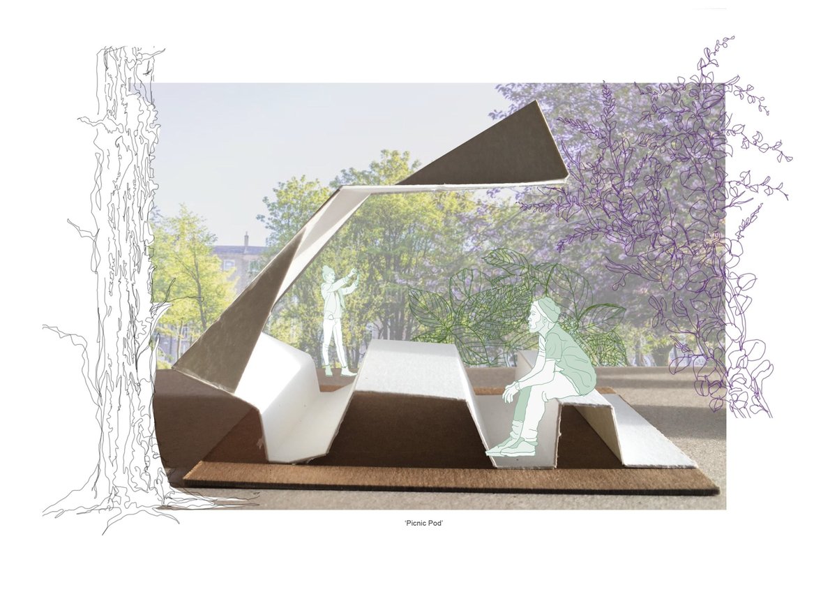 FloodNuala's tweet photo. an elegant and skillfully folded structure that created truly convivial spaces for a post-Covid public park, designed by Ellen McKeag (QUB), Louise Kelly (UCD), Bartlomiej Zibrowski (QUB) and Roisin McCannon (UCD) Congratulations to the winning team! https://t.co/LhBiNkaSAw