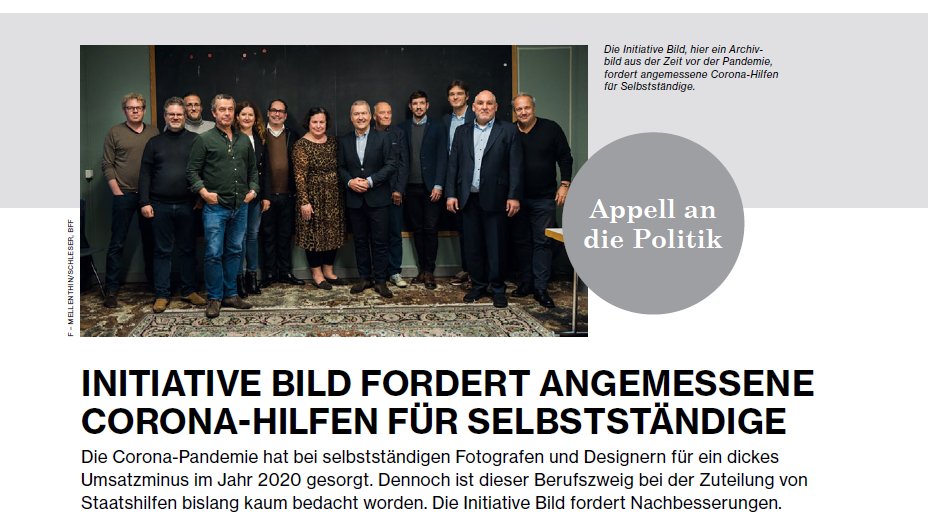 PHOTOPRESSE's tweet photo. Die aktuelle Situation ist für viele Fotografen eine riesen Herausforderung. Die Initiative Bild fordert daher angemessene Corona-Hilfen für Selbstständige und sucht das Gespräch mit der Politik. 

Mehr dazu in unserer Ausgabe! #appellanpolitik #coronahilfen #initiativebild #PP02 https://t.co/J04LtgmcsN
