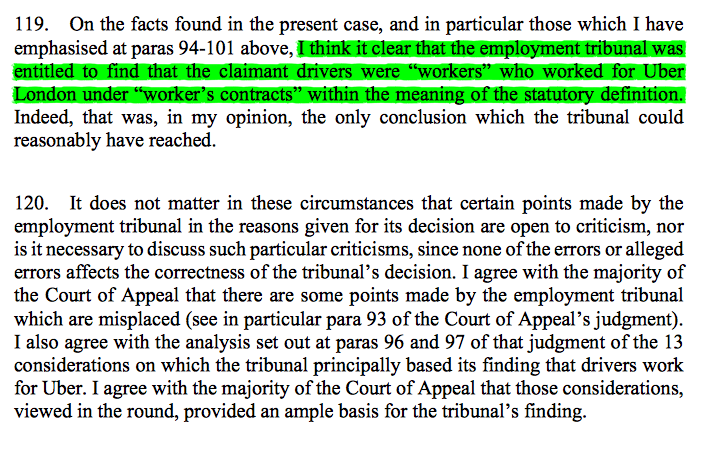 44/ Turning back to Uber, the ET had made appropriate findings of fact without misdirecting on the law. Whilst some of EJ Snelson's comments may (as the CA found) have been misplaced (albeit lots of fun to read!) they didn't detract from the lawfulness of the findings reached.