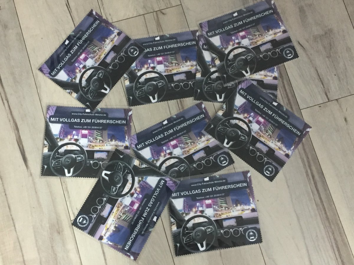 Unsere neuen Brillenputztücher unseres Kunden City Fahrschule Wetzlar sind fertig. 
#werbeagentur #brille #brillenputztuch #giveaway #konzeption 
#gestaltung #druck #wetzlar #klaresicht #design #reisen #agentur #werbung #advertising #grafik #grafikdesign #fahrschule