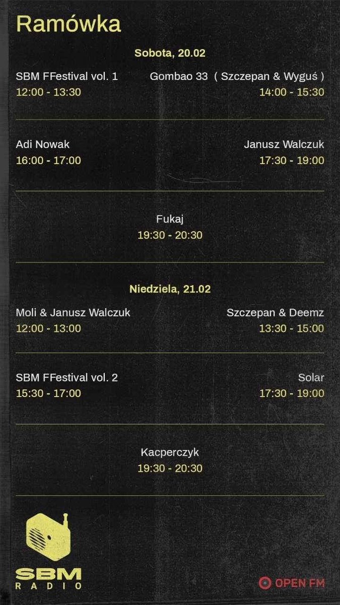 Open_FM's tweet photo. Dziś w #SBMRadio w #OpenFM audycje Fukaja i duetu KACPERCZYK, a w weekend powtórki dla tych, którzy nie mogli być na bieżąco 🔑⬇️🛁 https://t.co/yW7eq0eK1L