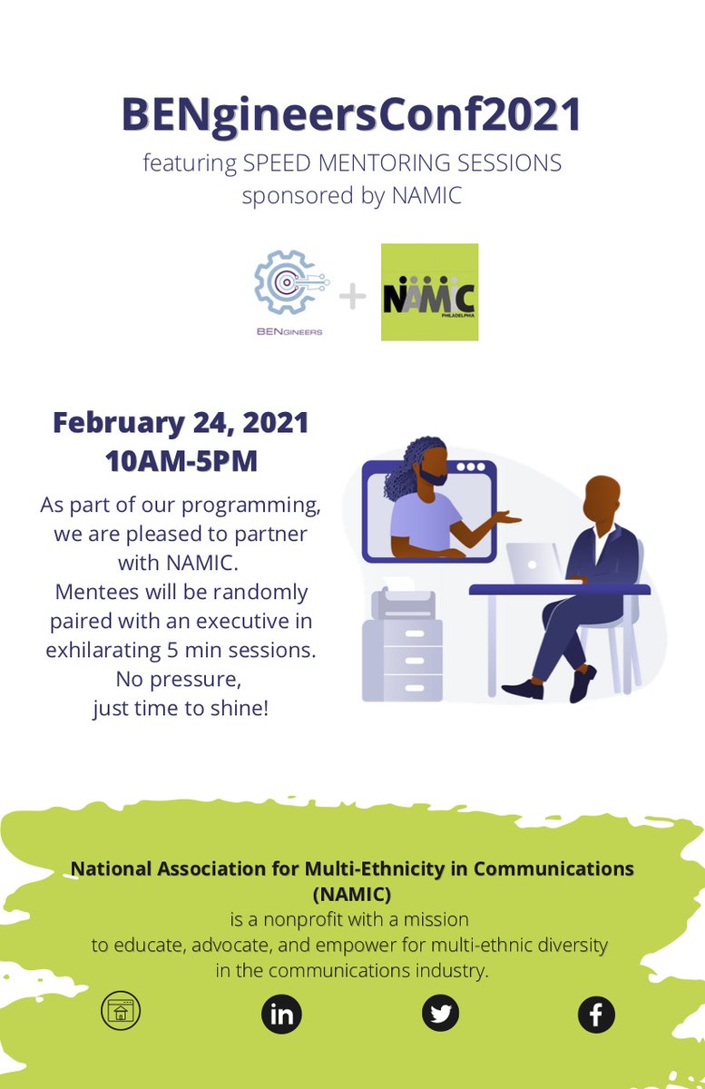 Muminr's tweet image. The Second Annual BENgineers Conference #BENgineersConf2021. Theme "Owning the Room &amp;amp; Sharing your Value."  10+ speakers, Keynote by Dr. Anissa Ramirez, 50+ Sr Leaders participating in our Speed Mentoring for 300+ attendees. This is going to be BIG! #bengineers #iworkforcomcast