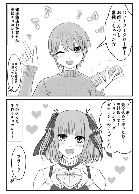 ハッピーバレンタイン!(大遅刻)
風太郎にチョコをあげる5つ子ちゃんと
風太郎からプレゼントを貰うらいはちゃん
みんな幸せ!

#五等分の花嫁 