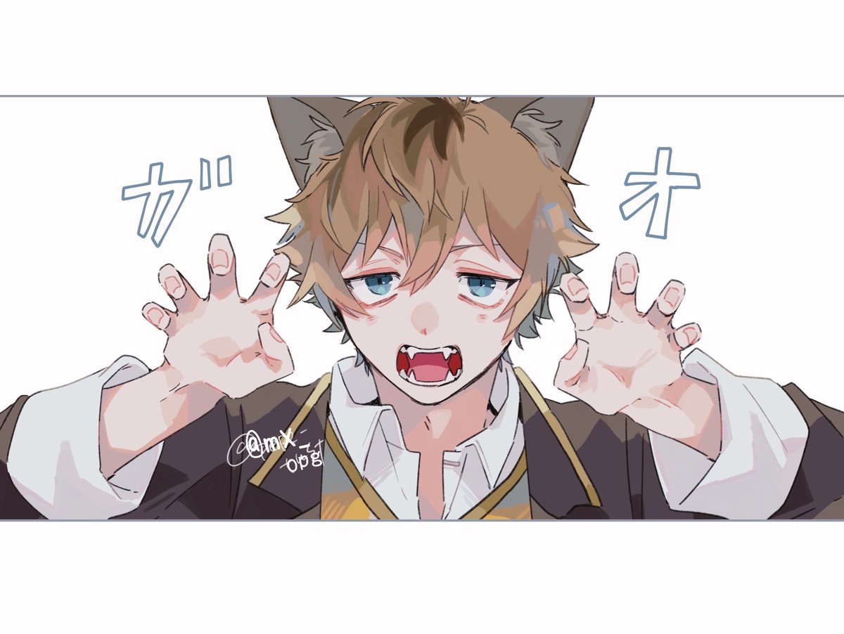 1boy male focus animal ears solo blue eyes open mouth looking at viewer  illustration images