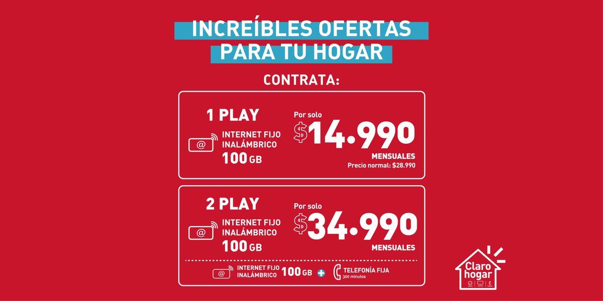 ventasclaro_cl's tweet photo. Porque hoy necesitas en casa, contrata ahora estas increíbles ofertas que tenemos para tu hogar🤩
#Claro #ClaroChile https://t.co/F0l4XxWnnu