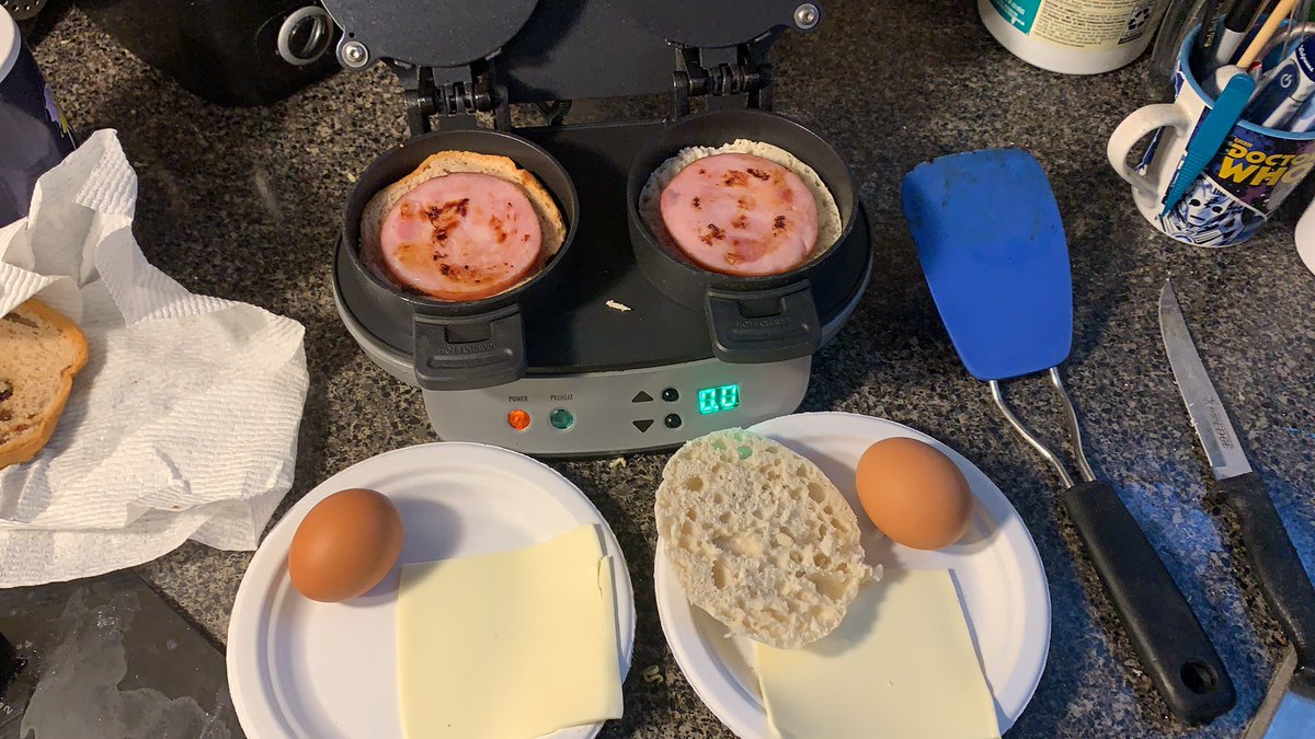 Lightly cooked Canadian bacon is next