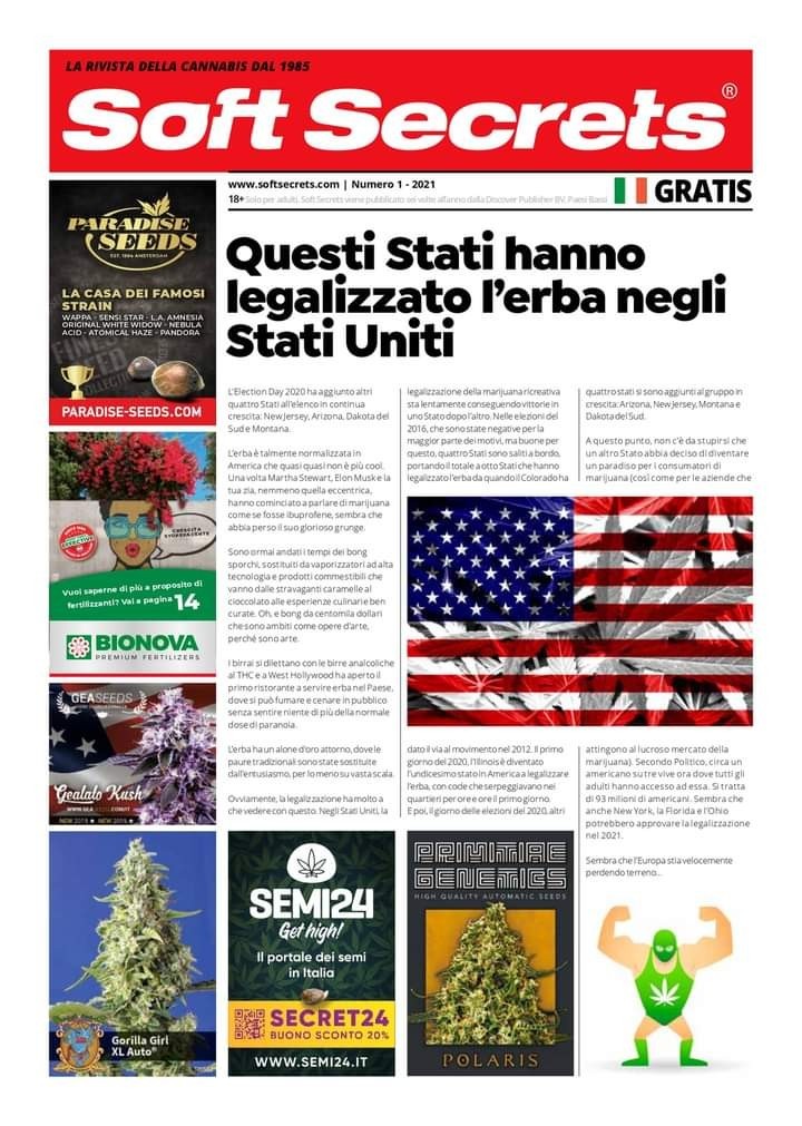 Sommario del primo numero del 2021.  Soft Secrets. Disponibile in tutti i grow-shops,  head shops e nei migliori CBD shop dello Stivale. Passate a ritirare gratuitamente la vostra copia o scaricate la sua versione PDF online. 
mk0softsecrets4cv09b.kinstacdn.com/wp-content/upl…