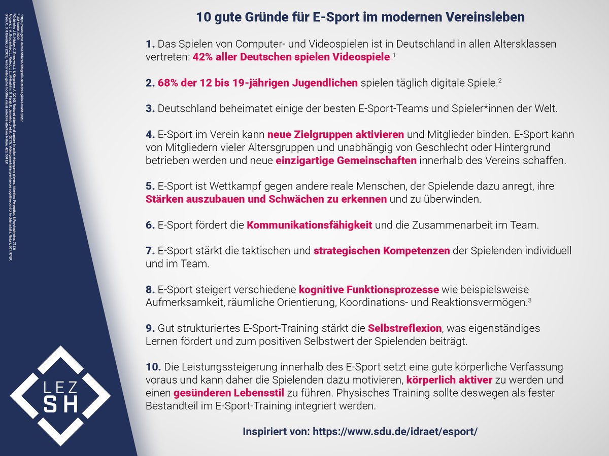 LEsportZ_SH's tweet photo. Wir haben zehn gute Gründe zusammengetragen, warum es sich lohnt, #ESport zu einem Teil eures #Vereinsleben s zu machen. https://t.co/w0jBeTlFnz