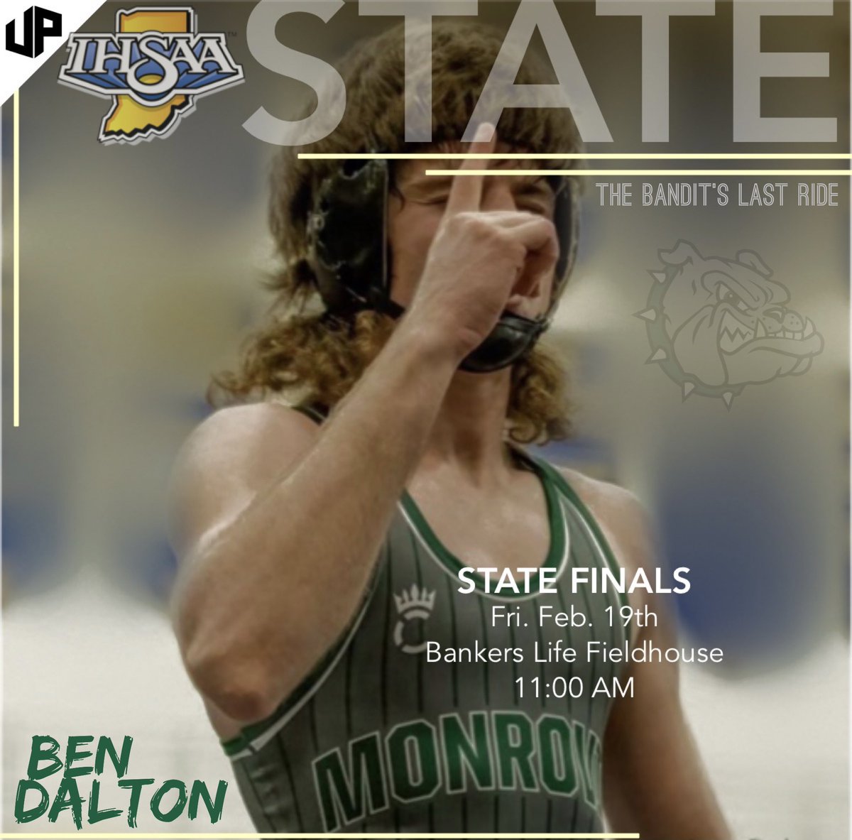 MonroviaSports's tweet photo. Good Luck to Ben Dalton today as he competes in the opening round of the IHSAA State Tournament! Get round-by-round updated right here @MonroviaSports #FeartheMullet #BanditsLastRide #GoDawgs

Ben is expected to wrestle some time between 12:00-1:00pm. 

📱 https://t.co/1I3vVlrO5C https://t.co/p0gKVE7aDR