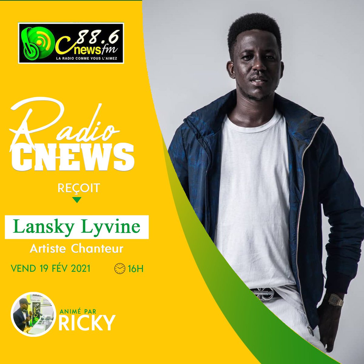 LanskyLyvine's tweet photo. Retrouvez moi en direct sur
La Radio Cnews 88.6 fm
A partir de 16h ❤❤🔥🔥🔥💪🏾💪🏾💪🏾
#LanskyLyvine
#LePolyvalentDuMicro
#LaVoixRemplieDeMelodie
#Oh_yes #Minlo_minba
#Atchan_Forever
#Peace&Love_225🇨🇮 https://t.co/eHzEiIzJfc