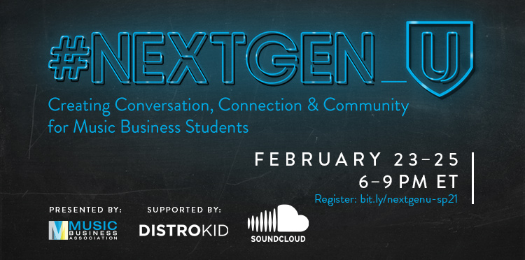 Join #NEXTGEN_U's virtual summit Feb 23 - 25 @ 6-9PM ET. The summit offers an exclusive opportunity to blend academia with action by uniting students, faculty, and the greater music community. For the full schedule and to resister now click: bit.ly/nextgenu-sp21