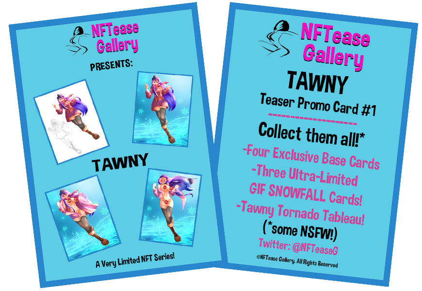 NfteaseG's tweet photo. Who's ready to meet Tawny?  We're giving away TEN FREE WAX #NFT Promo cards!  (CAUTION: some content NSFW!)

* FOLLOW US, LIKE and RETWEET!

* Tag a couple of friends!

* RANDOM DRAWING Monday, Feb. 22!

#NFTGiveaway #nswf #nfts #cryptoartist @WAX_io @WaxArena @atomichub https://t.co/ECQpqlQZw5